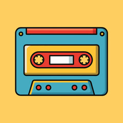 Colorful retro cassette tape graphic on yellow background, a nostalgic reminder