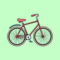 Illustration of a red vintage bicycle against a light green background
