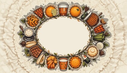 Fototapeta premium Delicious culinary delights food festival illustration vibrant environment top-down view gastronomic experience