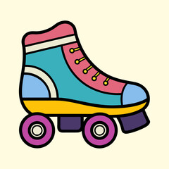 Cartoon Roller Skate in Pink, Teal, and Yellow Colors