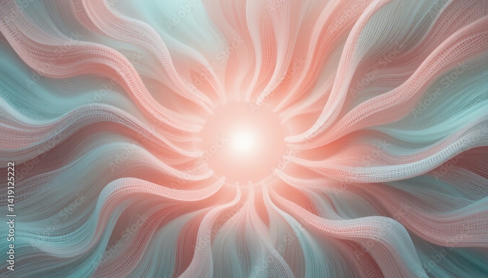 Poster dynamic flowing waves of colorful light abstract digital art soft pastel shades virtual environment 