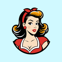 Retro PinUp Girl with Headband, Red Dress, and Classic Hairstyle