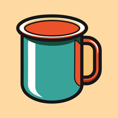 Retro style enamel mug with orange rim and light background