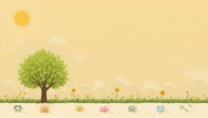 Springtime blooms and sunny skies peaceful garden scene nature illustration vibrant colors digital artwork