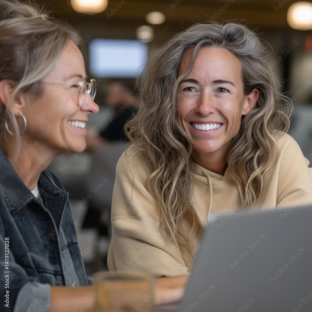 Aufkleber Engaged in a transformative session, a business coach shares valuable insights with a client in a modern workspace. Laughter and inspiration fill the air as they collaborate on goals and strategies