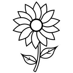 Fototapeta premium sunflower with 2 leaf line art vector illustration on white background