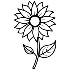 Fototapeta premium sunflower with 2 leaf line art vector illustration on white background