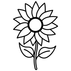 sunflower with 2 leaf line art vector illustration on white background