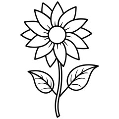 sunflower with 2 leaf line art vector illustration on white background
