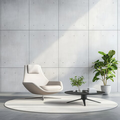 Modern Minimalist Living Room with Chair, Table and Plant Decor