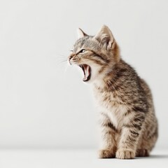 Obraz premium Cute Kitten Yawning Grey Tabby Cat Pet Animal Adorable Fluffy Sweet Paws Innocent