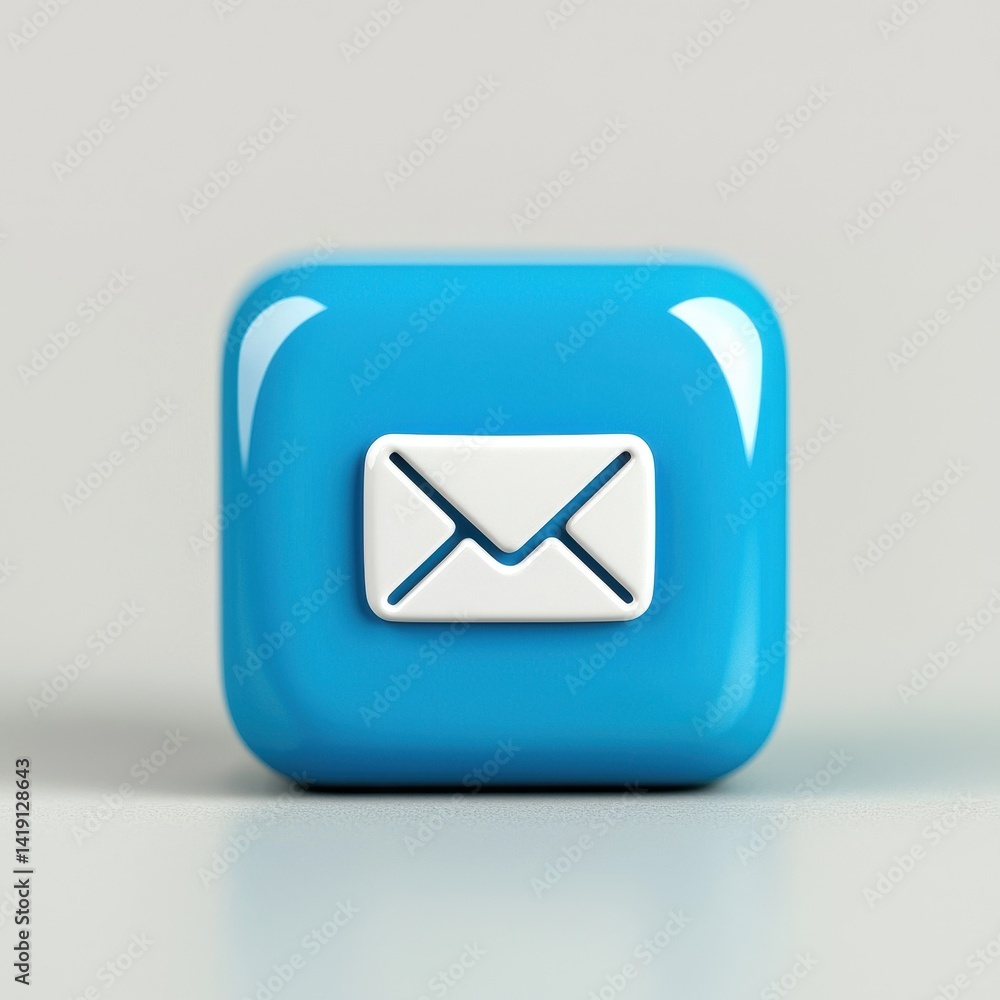 Poster blue email icon on a soft background with sleek design elements