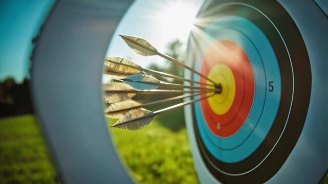 Precision archery arrows striking central target with remarkable accuracy and skill