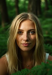 Fototapeta premium Portrait of a Young Blonde Woman in a Forest