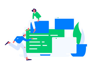 Programming teaching development flat character vector concept operation hand drawn illustration
