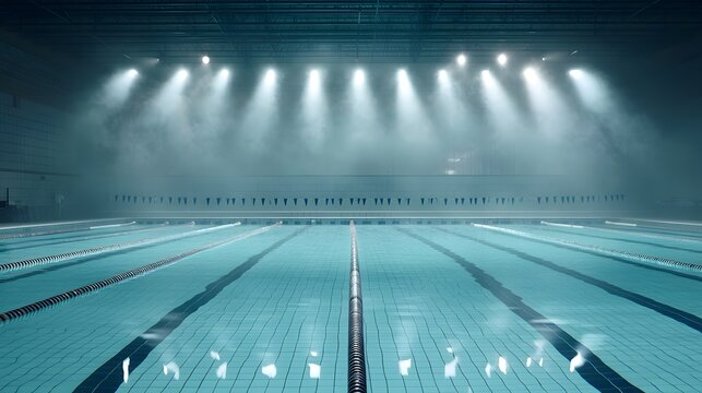 A modern and bright indoor swimming pool designed for professional competitive sports and aquatic events