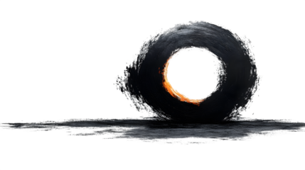 Rough hand-drawn circle brush effect, isolated on white background