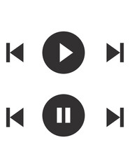 media player buttons, media player icons pause and play icons with navigation icons