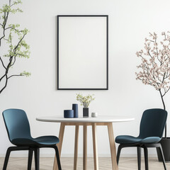 Modern Minimalist Dining Room with Empty Frame and Two Chairs