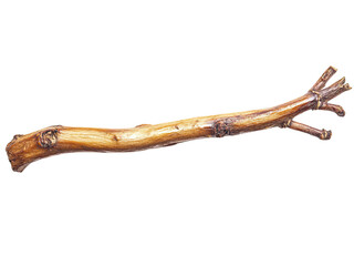 Obraz premium Closeup of a Rustic Brown Wooden Branch Isolated on Black Background Detailed Texture and Knots