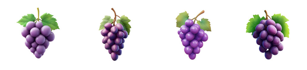 Fototapeta premium Juicy Grapes with Leaves, Purple Color, Sweet, Fruit, Food, Cut Out Transparent