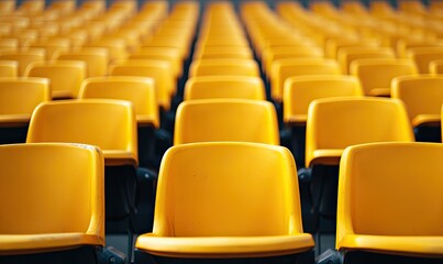 Fototapeta premium Rows of empty yellow stadium seats receding into the distance