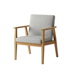 Modern Wooden Armchair with Light Fabric Upholstery, Perfect for Relaxation in Any Room, Transparent Background Images.