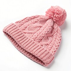 Adorable Pink Knitted Winter Beanie with Pom Pom for Girls Stylish Cable Knit Warm Hat