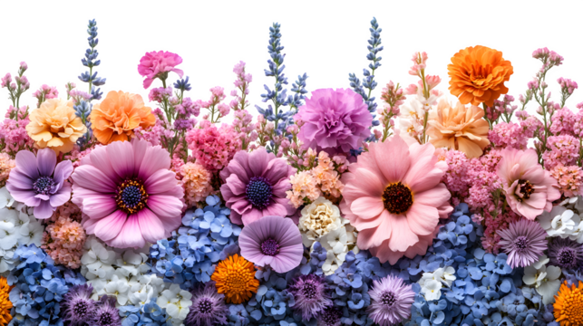 Mixed flowers no backdrop, high-definition, realistic look, isolated on white background