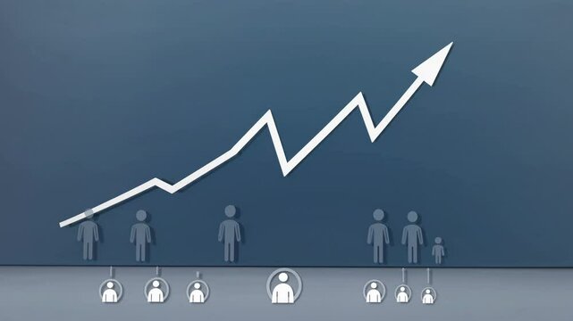 Graphic growth chart illustrating upward trend and population increase, minimalistic business concept