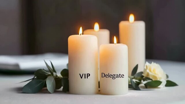 Elegant candle lighting decoration for VIP and delegate events creates warm atmosphere.