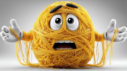 Tangled Spaghetti Character Showing Worry and Stress