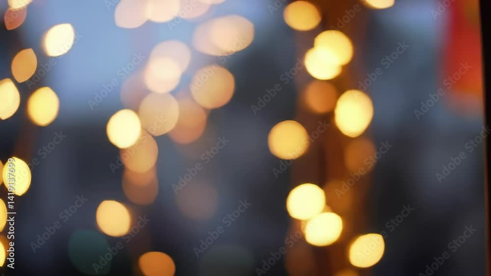 Poster softly glowing led lights suspended in the evening air, creating a dreamlike atmosphere with bokeh e