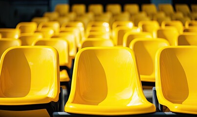 Rows of bright yellow stadium seats