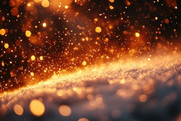 Fototapeta premium dreamy winter background with glowing snowflakes and warm golden light