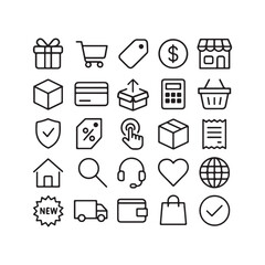 E-commerce Icons Pack - 25 Minimalistic Monochrome Shopping Icons