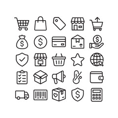 E-commerce Icons Pack - 25 Minimalistic Monochrome Shopping Icons