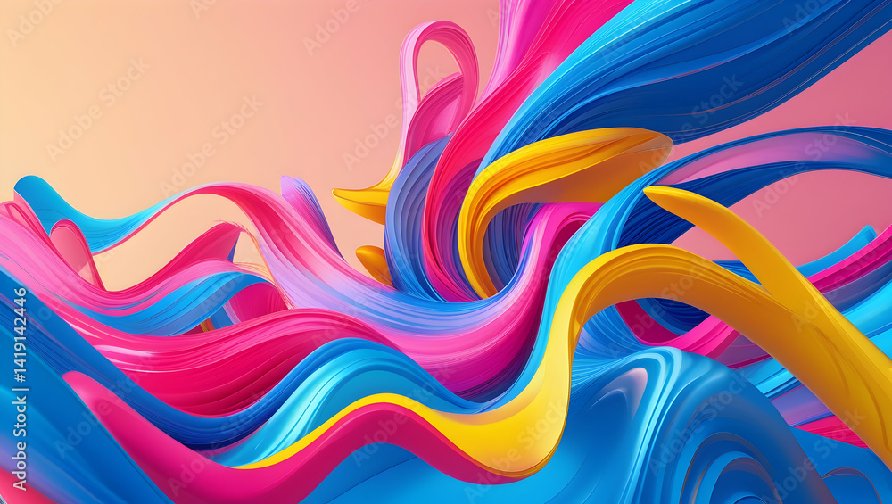 Poster vibrant abstract swirls: dynamic colorful 3d render