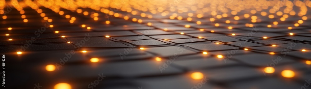 Poster abstract depiction of illuminated dots over a checkered surface