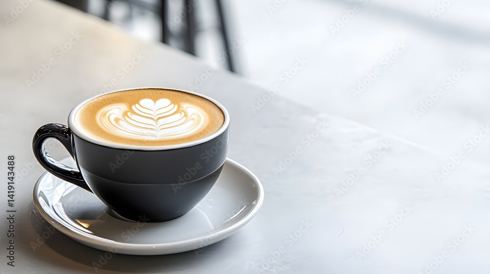 Aufkleber captivating image of a charcoal latte with striking black foam art set against a serene and minimali
