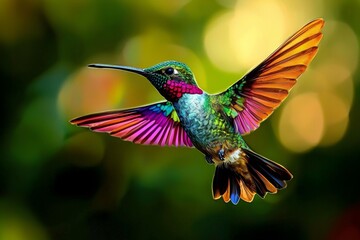 Fototapeta premium Captivating digital art of a colorful bird in mid-flight. 