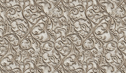 Elegant floral ornament decorating a concrete wall, creating a seamless texture