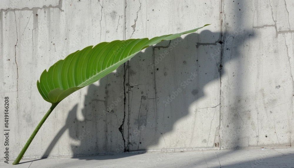Poster nature leaf shadow displayed against concrete wall in minimalist environment artistic perspective fo