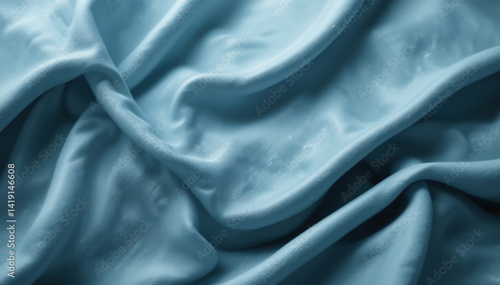 Poster elegant blue satin fabric waves textiles soft drapery studio environment close-up view visual textur