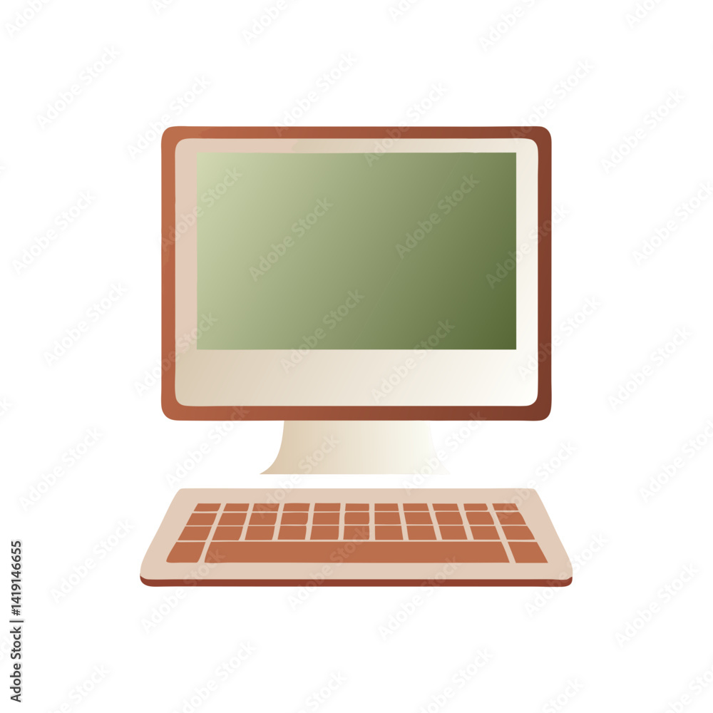 Poster computer with green screen displaying a minimalist design