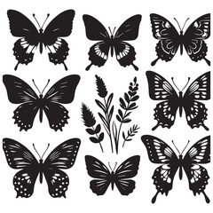 Butterfly Silhouette Vector Collection – Elegant Black Insect Icons for Nature, Spring, and Decorative Designs