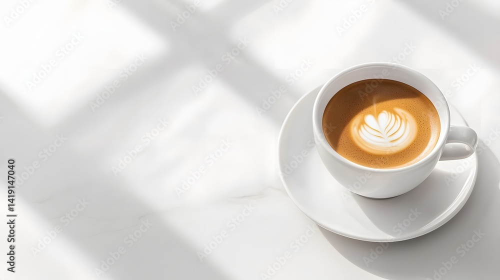 Aufkleber a simple yet elegant espresso cup resting on a pristine white marble countertop with soft shadows en