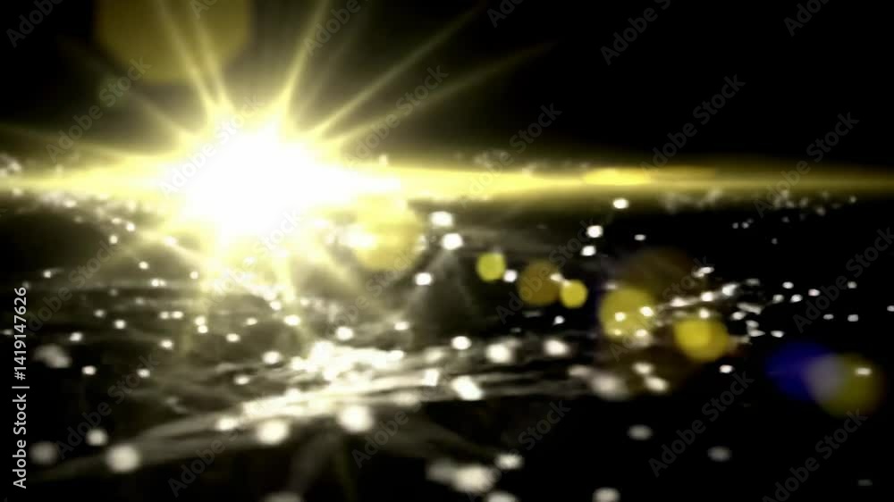 Poster a brilliant explosion of light creating a dazzling cosmic effect in a dim environment with twinkling