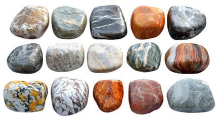 Natural stone set, realistic 3D, isolated on white background