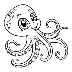 Smiling Cartoon Octopus in an Ocean Scene Coloring Page for Kids